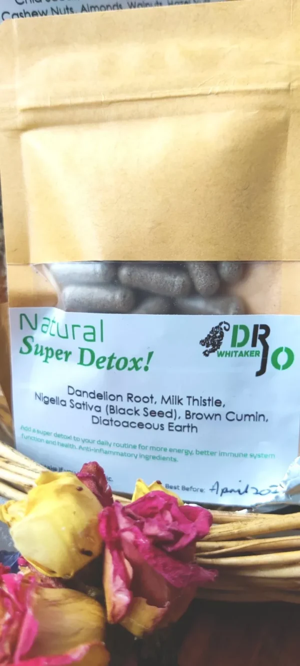 Natural super detox capsules in bag.