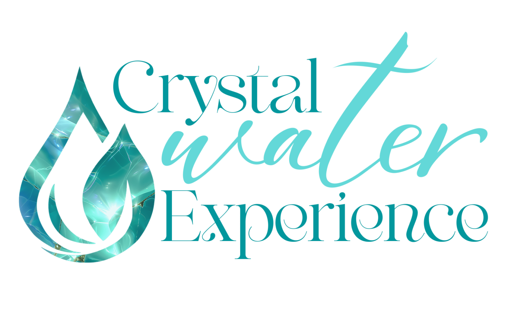 Crystal water experience logo with blue drop.