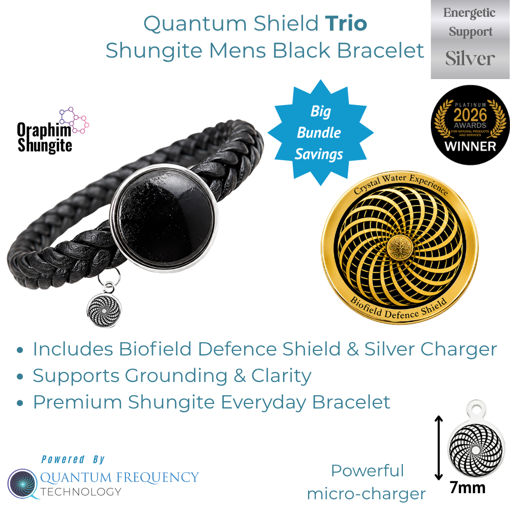 Quantum Shield Trio Shungite Mens Black Bracelet